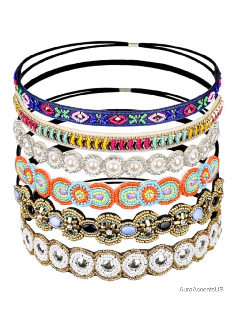 Rhinestone Beaded Elastic Headbands Set Stretchable Hair Accessories
